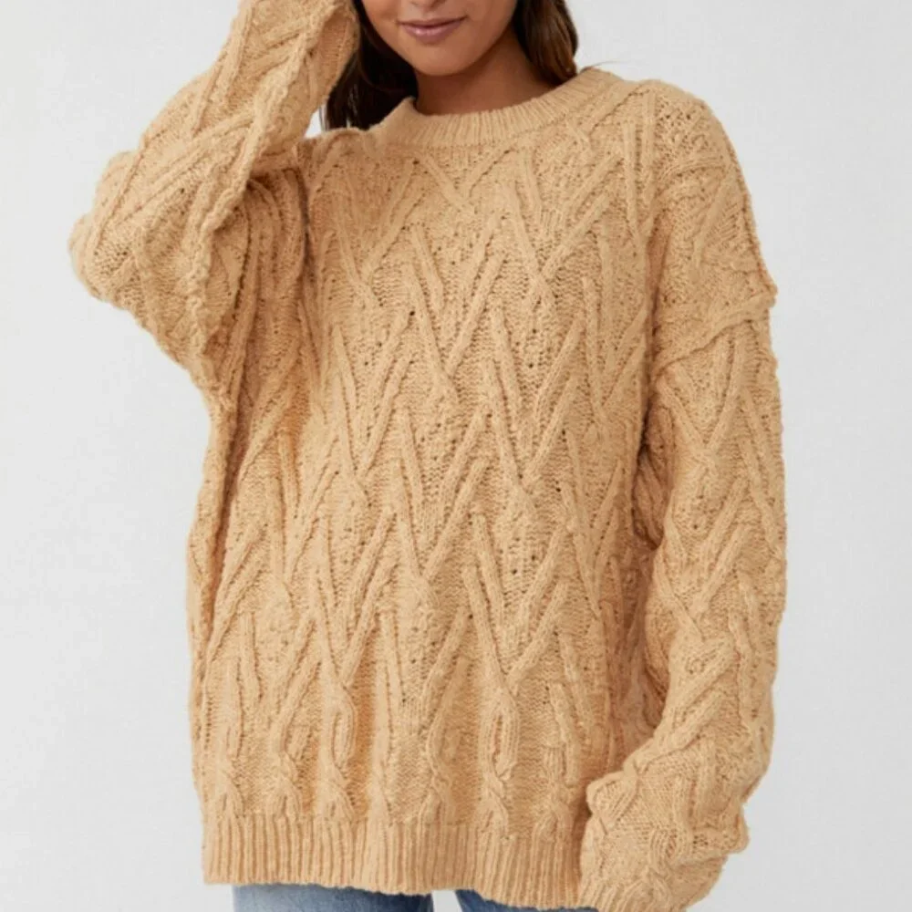 NEW FREE PEOPLE ISLA Cotton cable knit sweater 266 5M3